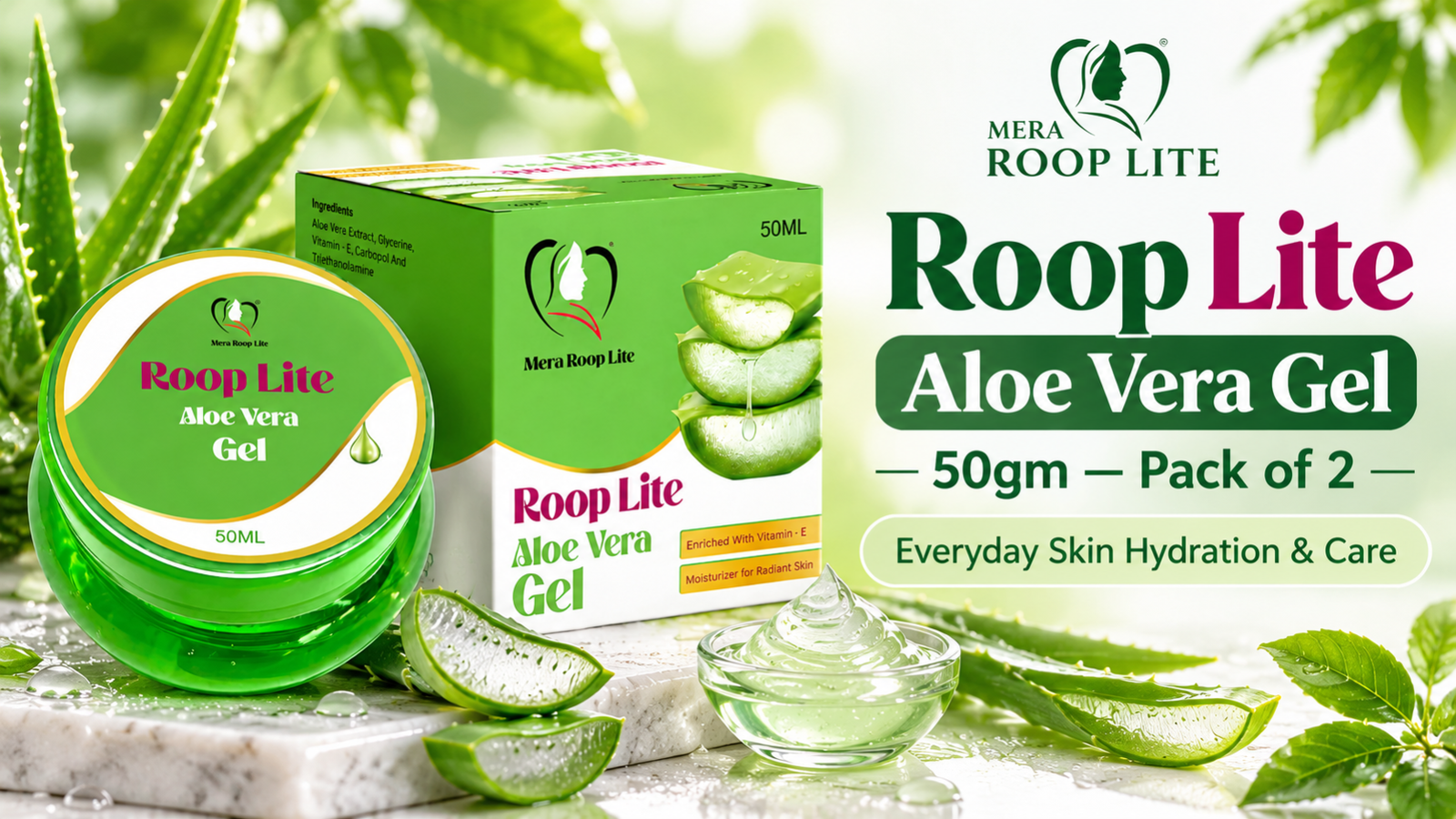 Roop Lite Aloe Vera Gel 50gm Pack of 2: Everyday Skin Hydration and Care
