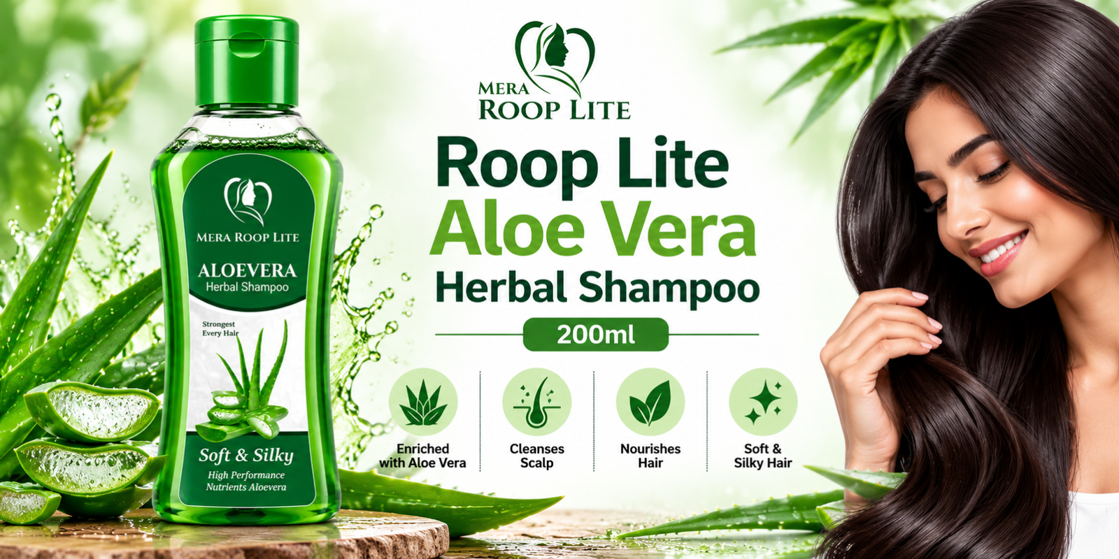 Roop Lite Aloe Vera Herbal Shampoo 200ml: Gentle Care for Fresh, Manageable Hair