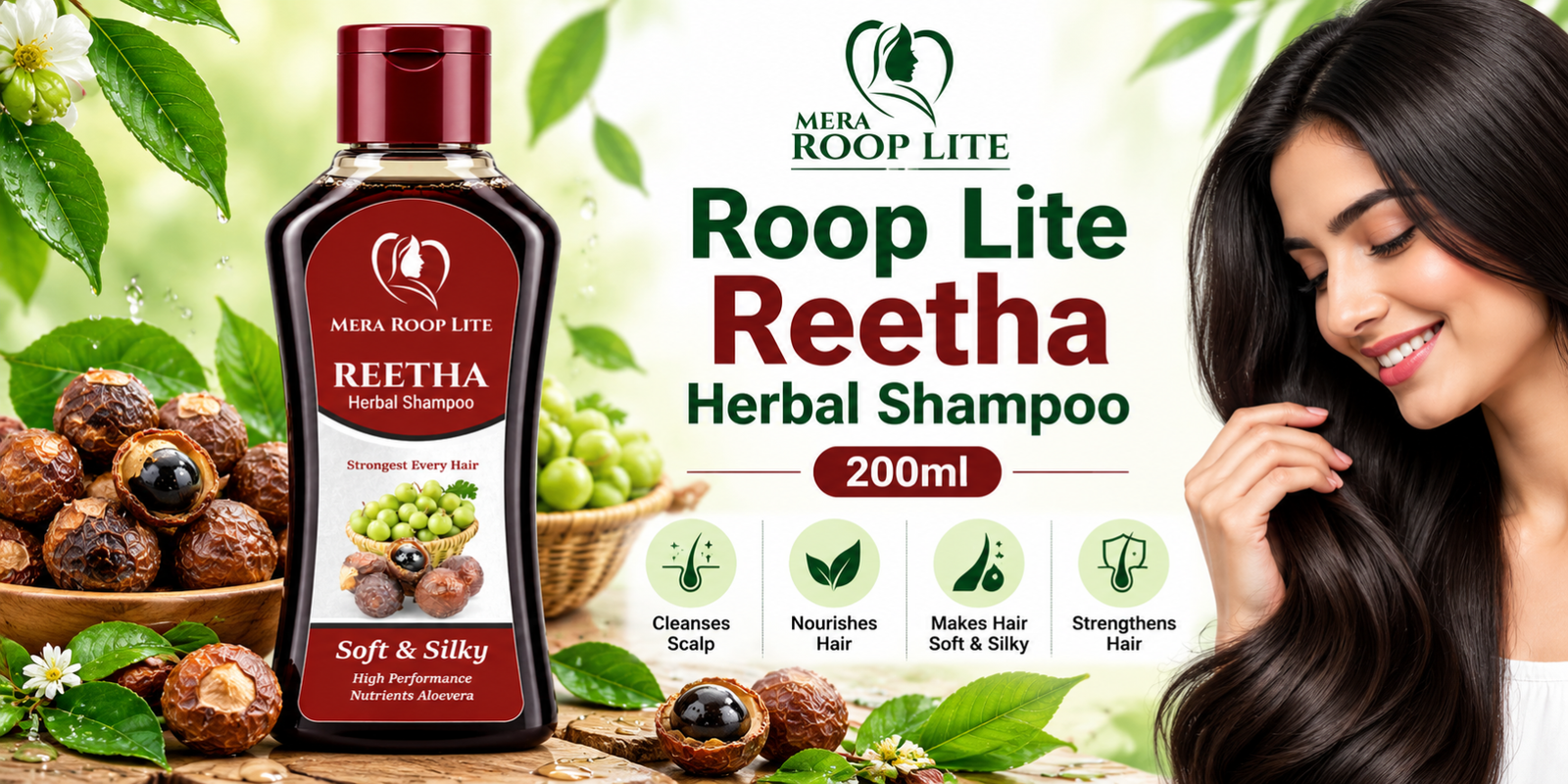 Roop Lite Reetha Herbal Shampoo 200ml: Herbal Care for Clean, Manageable Hair
