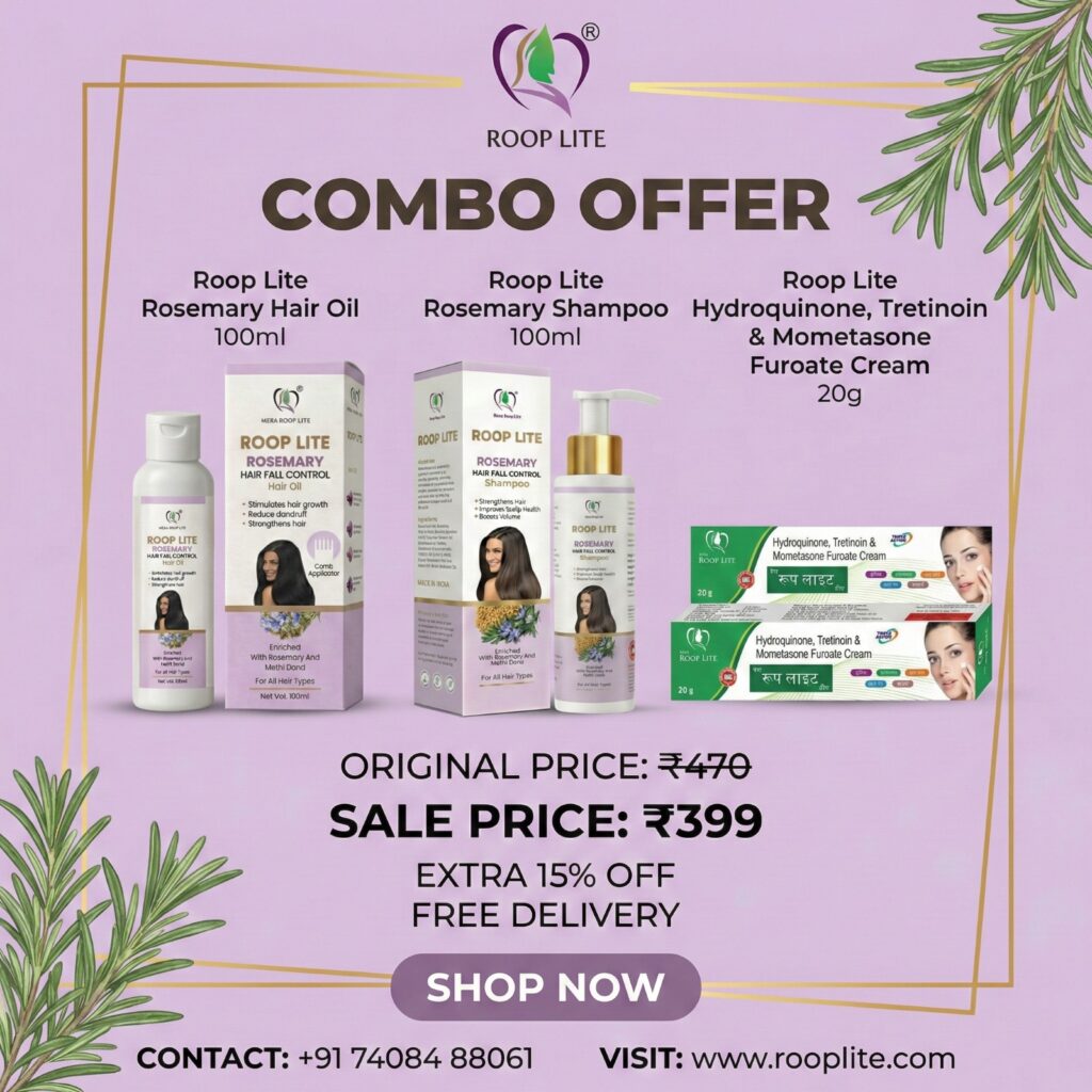 Roop Lite Rosemary Hair Care Combo Pack of 3 Hair Oil 100ml + Rosemary Shampoo 100ml + Roop Lite Cream 20gm